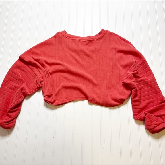 Free People Beach Cropped Orange Pullover Top L - Picture 2 of 5